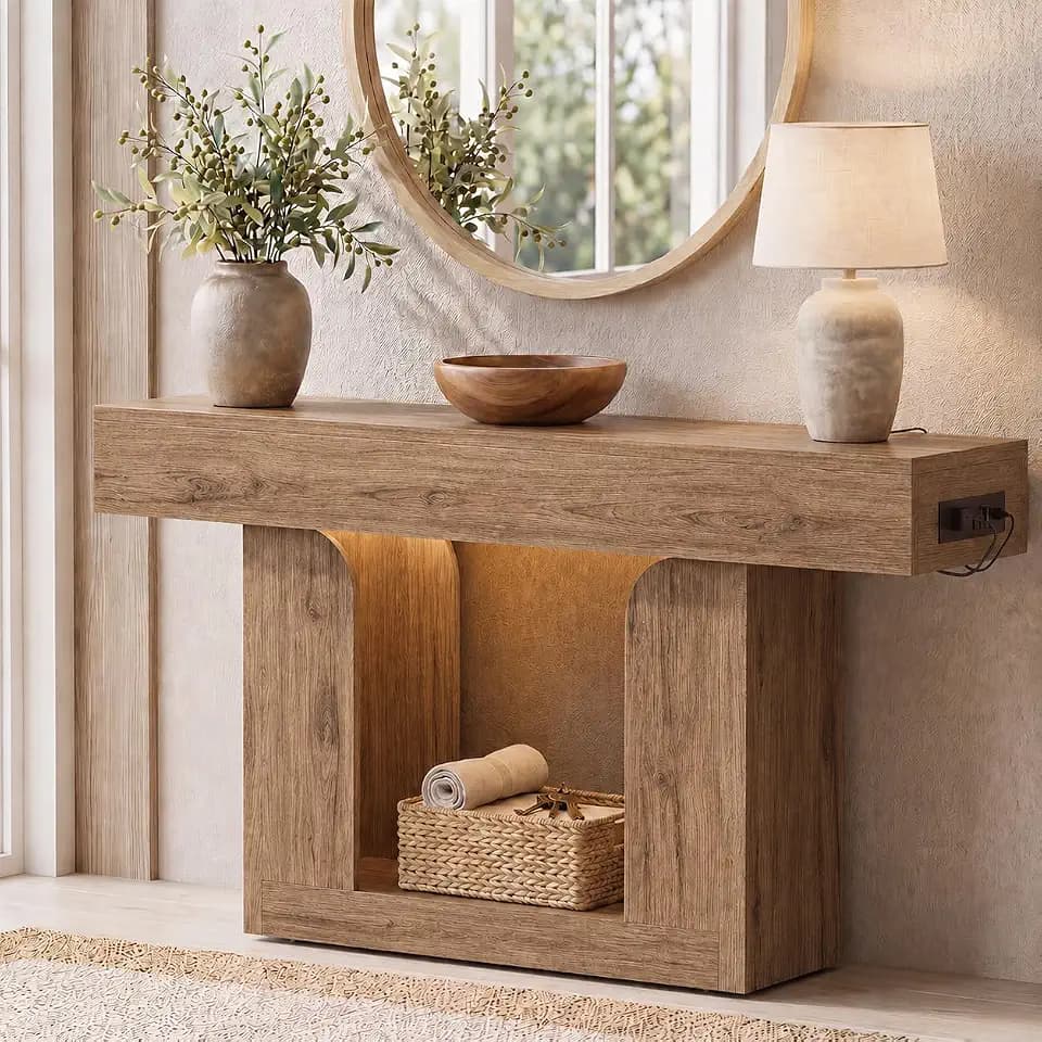 Homieasy Console Table, 47" Entryway Table with Charging Station