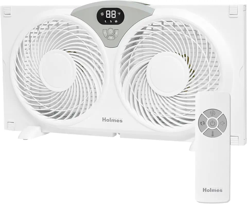 Holmes 9" Digital CleanBreeze Window Fan Twin Blade Remote Thermostat
