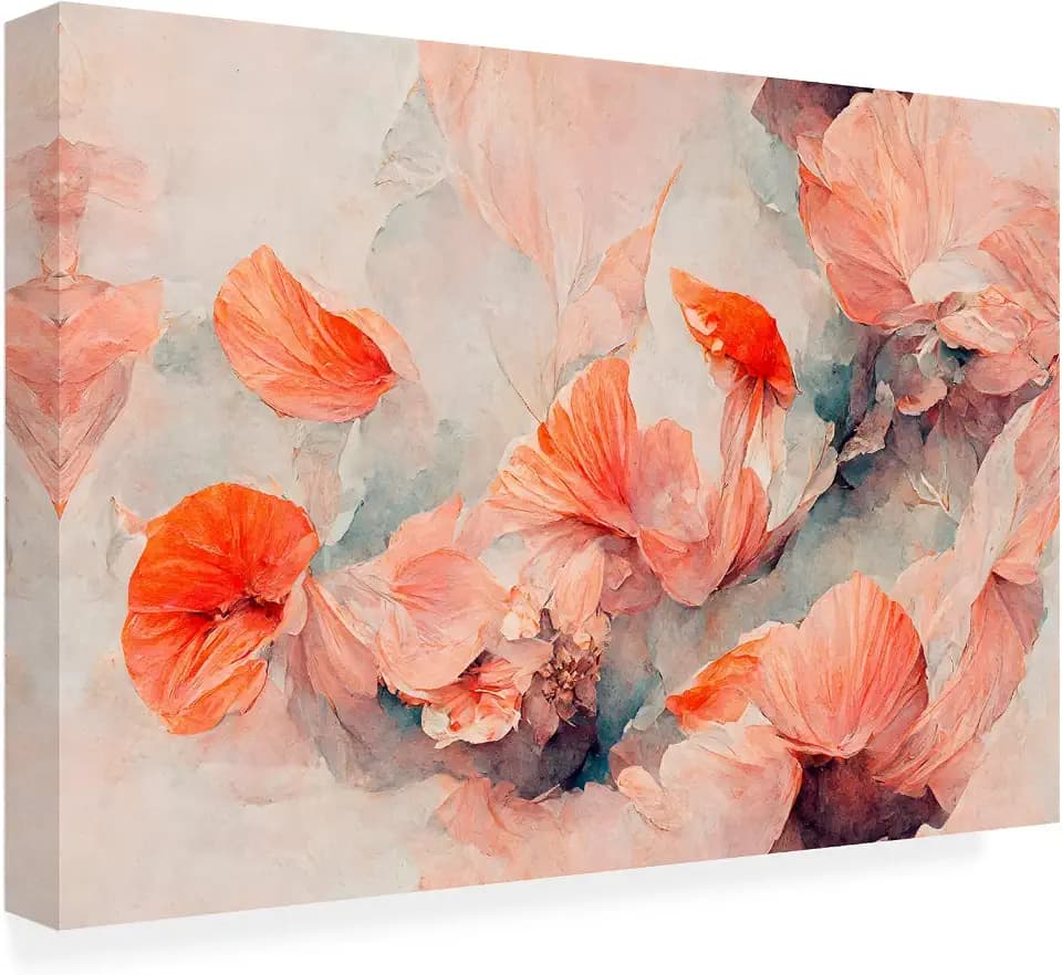 Wrapped Canvas Wall Art - Treechild 'Wild Coral Flowers' Wall Art for Living Room, Bedroom, or Office Décor - 47 x 30 Inches - 47x30