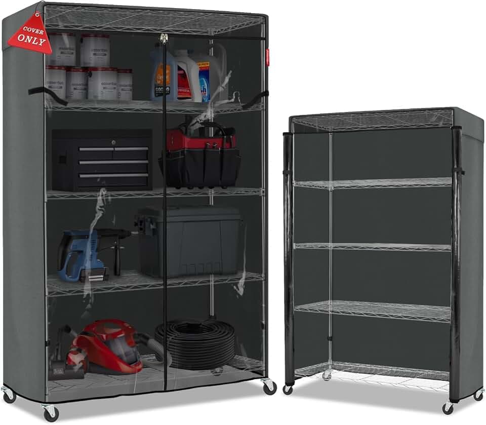 Porch Shield 600D Storage Shelf Cover for Wire Rack, 48"Wx24"Dx72"H, Grey
