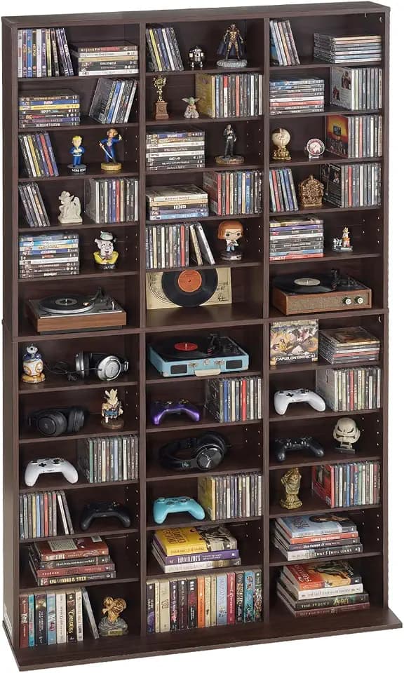 VEVOR Media Storage Cabinet, 12-Tier DVD Shelf Organizer, 40.08 x 9.09 x 71.26 in Multimedia Storage Organizer for CDs, DVDs, Books and Games, CD Shelf for Living Room, Home Office, Recording Room