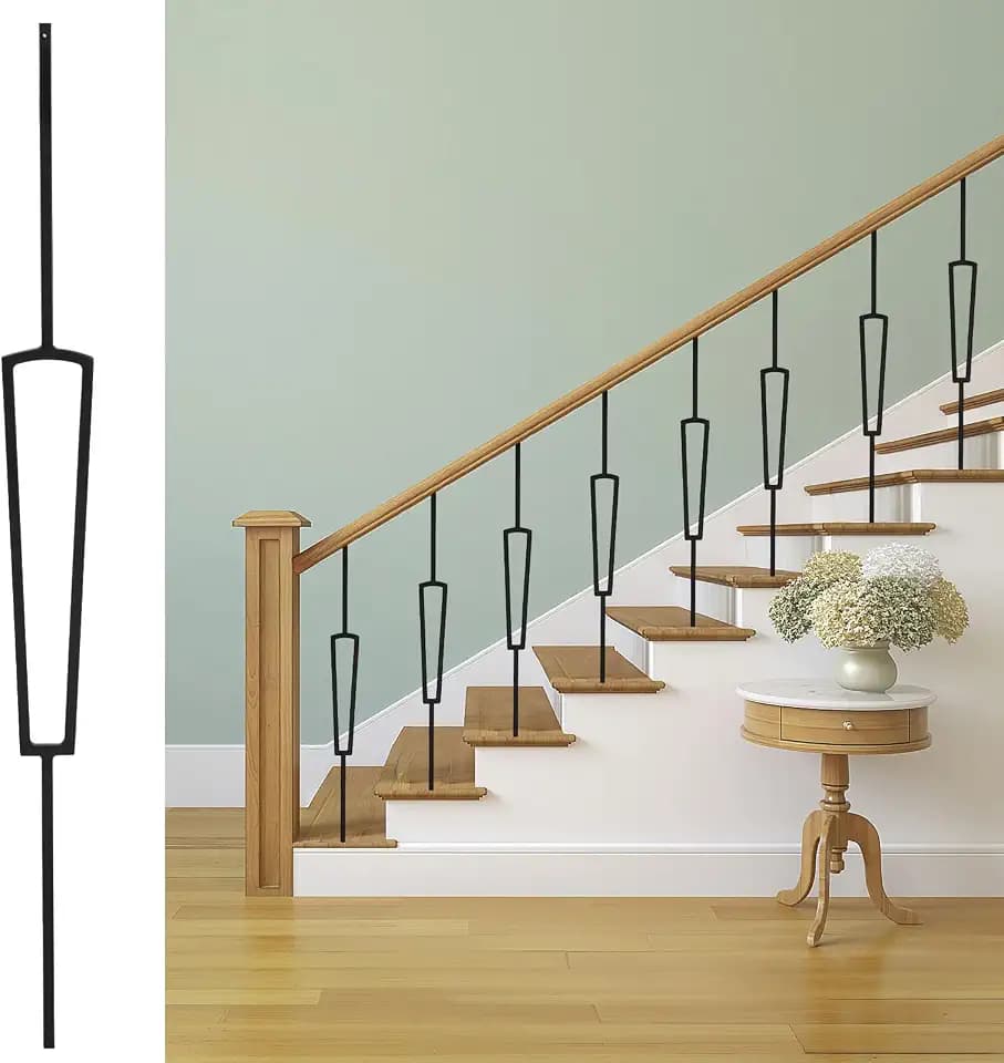 10 Pack Staircase Balusters, 44" x 1/2" Sector Hollow Balusters for Staircase Interior, Black Stair Spindles Iron Balusters Suitable for Terraces, Courtyards, and Balconies (10 Sector)