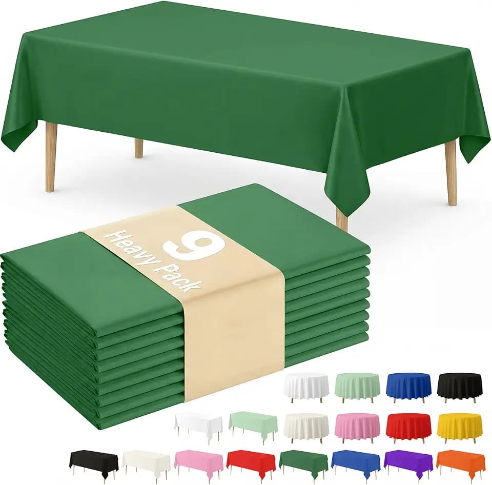 Fixwal 9 Pack Disposable Green Plastic Tablecloth, 54 x 108 Inch