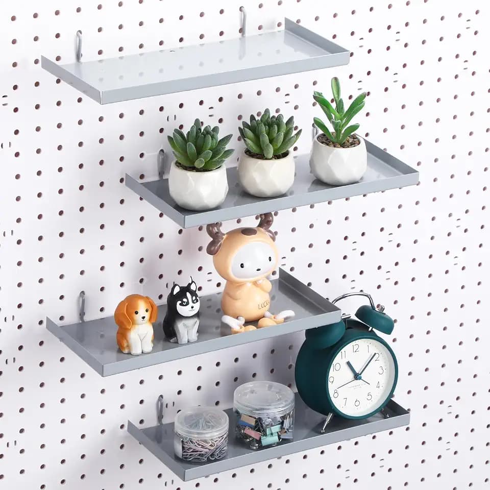 Lineshading 4 Pcs Pegboard Shelves, Gray, 12 x 5 Inch