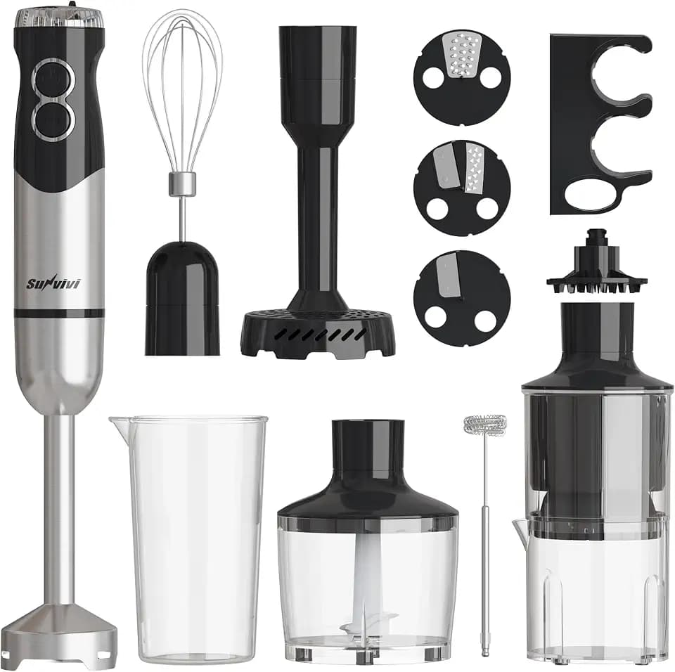 1000W Professional Hand Blender, 12-Speed Heavy Duty Immersion Blender with 10 Attachments, 20OZ Food Chopper, Stainless Steel Whisk, Milk Frother for Home Kitchen Use