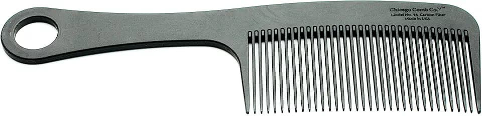 Chicago Comb Model 14 Carbon Fiber, Made in USA, Anti-static, Detangling, Styling & Shower comb, 8.4 inches (21 cm) long