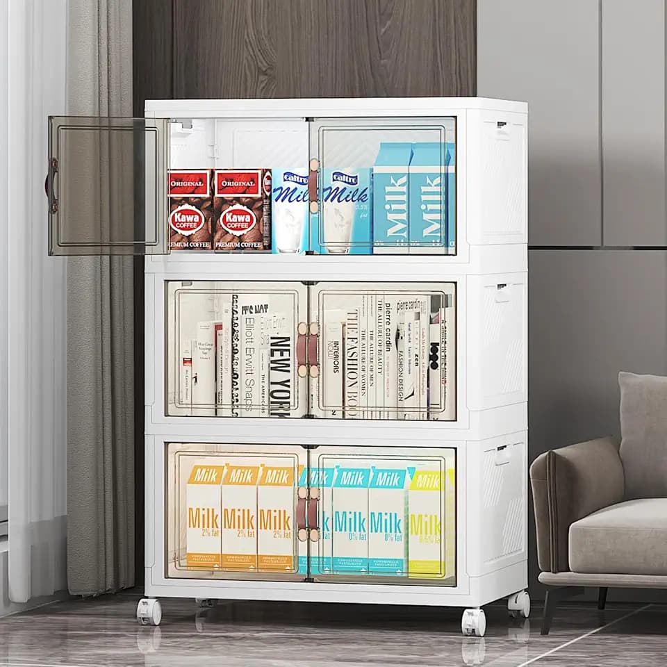 UAMFURI Stackable Storage Bins with Lid, 156QT Plastic Cabinet with Wheels