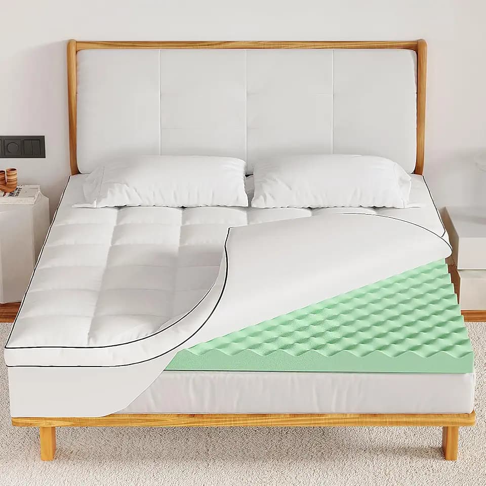 Lazyzizi Memory Foam Mattress Topper King, 4inch Dual Layer Cooling 2''Gel Green Tea Memory Foam & 2" PillowTop Mattress Pad, 8-21inch Deep Pocket, Egg Crate for Back Pain Relief