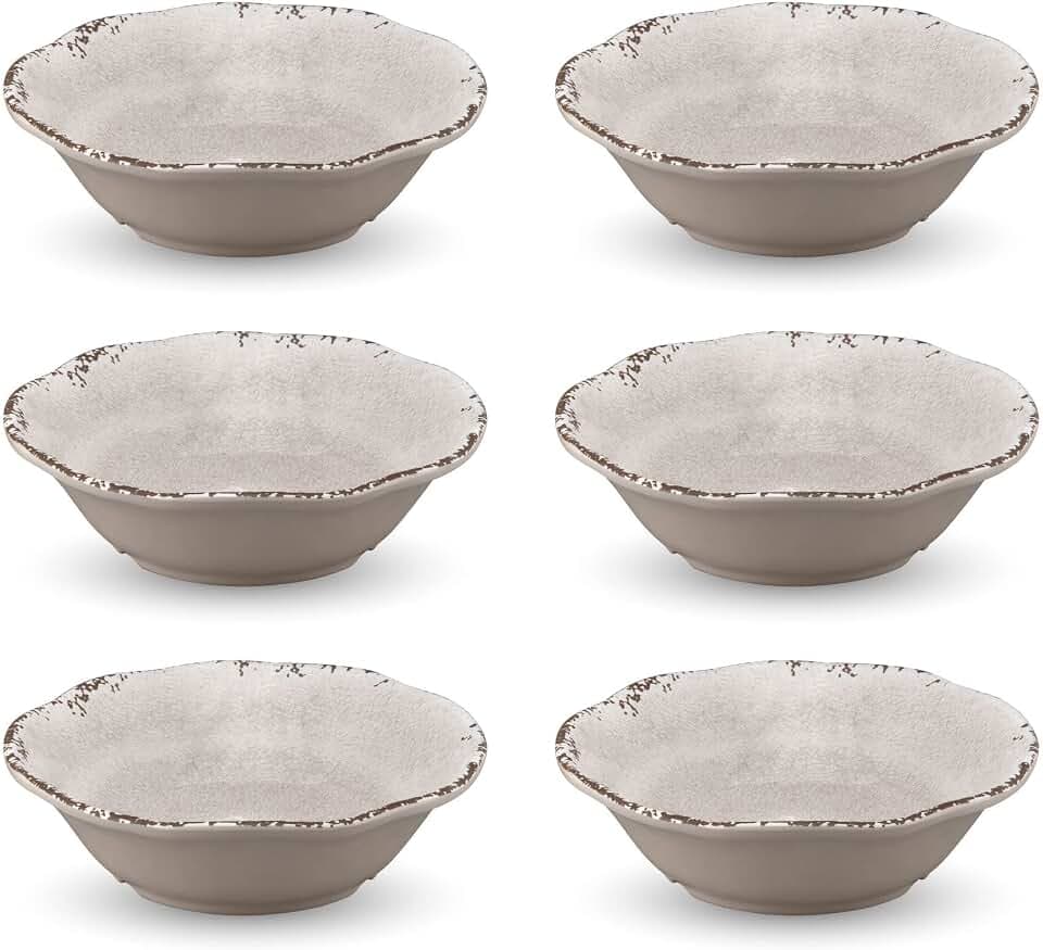 UPware Crackle Melamine Bowl Set, Flower Shaped Bowls for Pasta, Rice, Soup, and Salad, BPA-Free, Dishwasher Safe, Shatter-Proof, White, 7 Inch, Set of 6