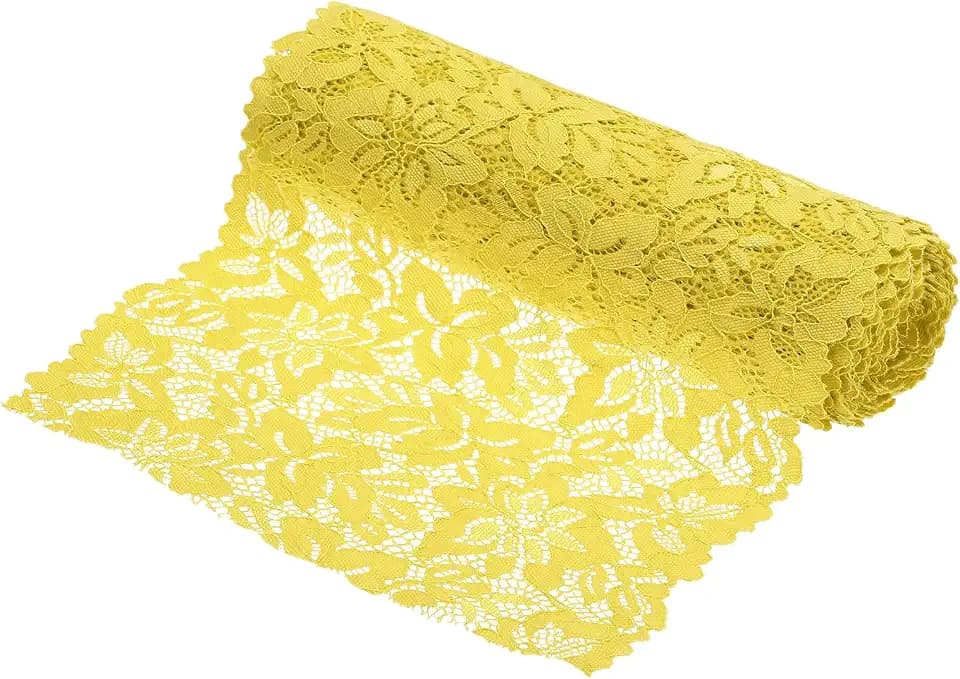 MECCANIXITY 8.5 Inch Wide 5 Yard Lace Ribbon Floral Pattern Yellow
