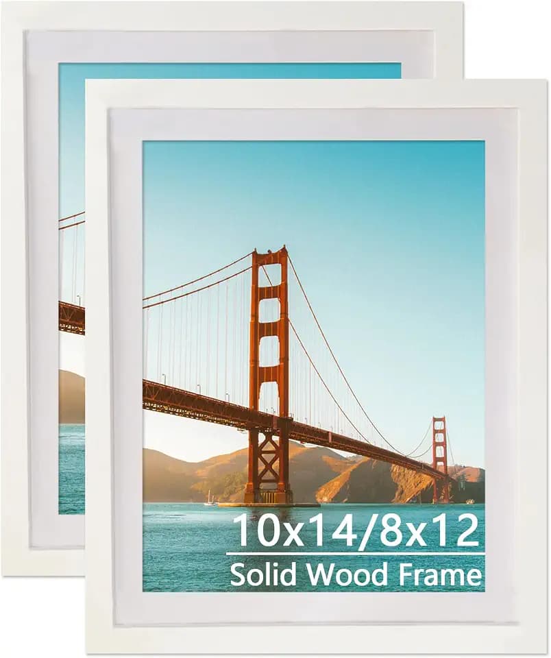 10x14 Wood Picture Frame Diamond Painting Frames Display 10x14in / 25x35cm Without Mat or 8x12in / 20x30cm with Mat 10x14 Frame for Photo Poster Puzzle Diamond Art Gallery Wall Hanging - White 2 Pack