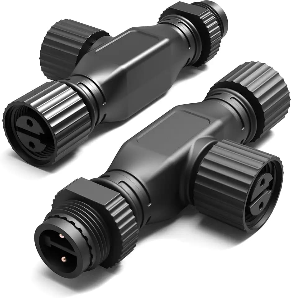 T Connector(Simple)-2Pack Compatible with Philips Hue Outdoor Low Voltage Lights,Expand and Customize Your Outdoor Smart Lighting Setup, Black
