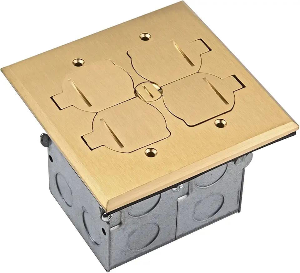 ENERLITES 5"x5" 2-Gang Flip Lid Floor Box with 20A & Data Ports