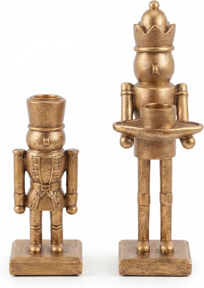 TwoDays Nutcracker Taper Candle Holders, Gold Resin, Set of 2