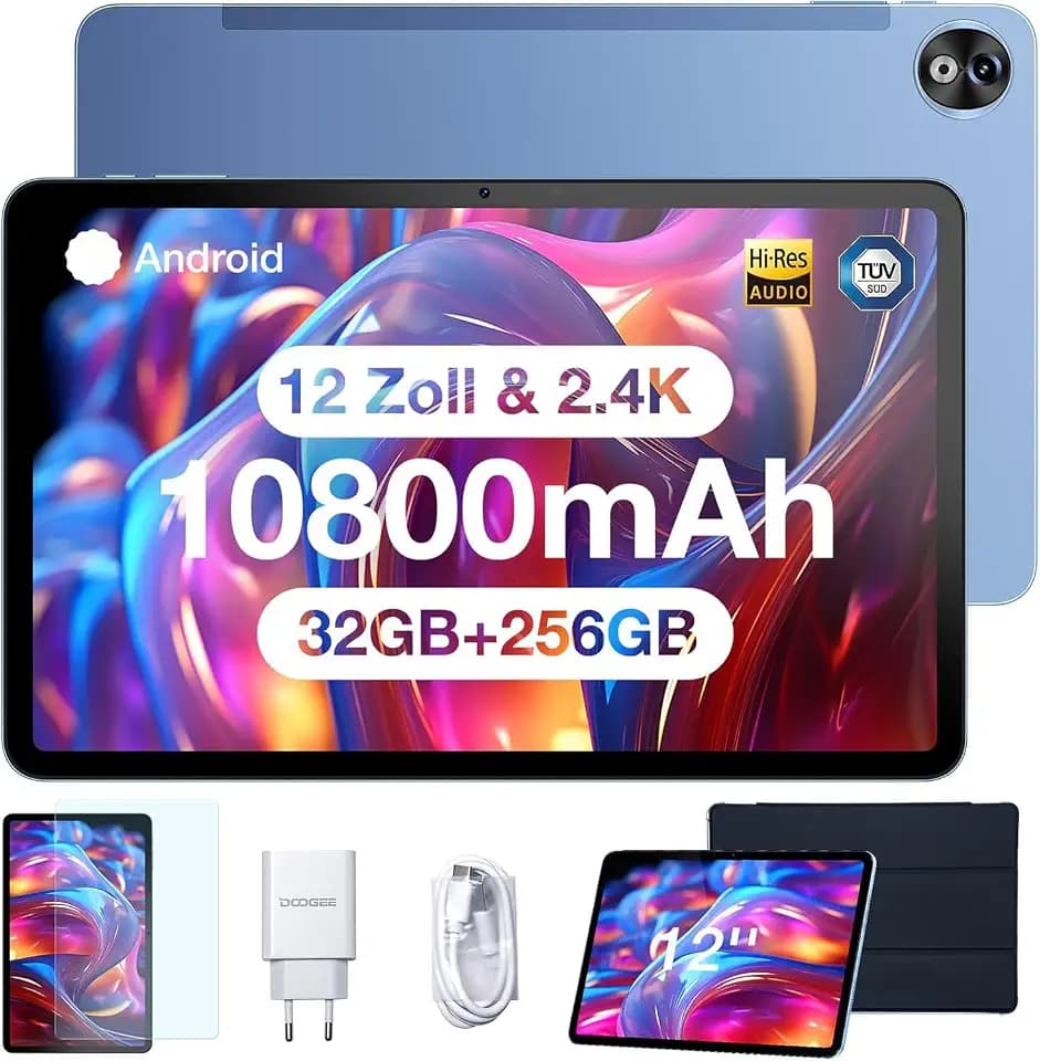 DOOGEE T20 Ultra 12 Zoll Tablet Android 13, 32 GB + 256 GB (2 to TF), Akku 10800 mAh, Kamera 16 MP + 8 MP, FHD 2,4 K, Dual SIM, 4G LTE + 5G WiFi, GPS