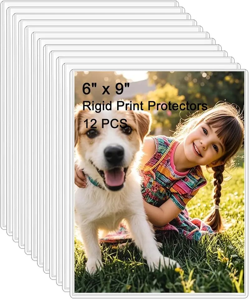 12PCS 6" x 9" Clear Rigid Card Sleeves – Waterproof Hard Plastic Protectors for Postcards, Prints, Photos, Trading & Sports Cards – Top Load Jumbo Sheet Holders