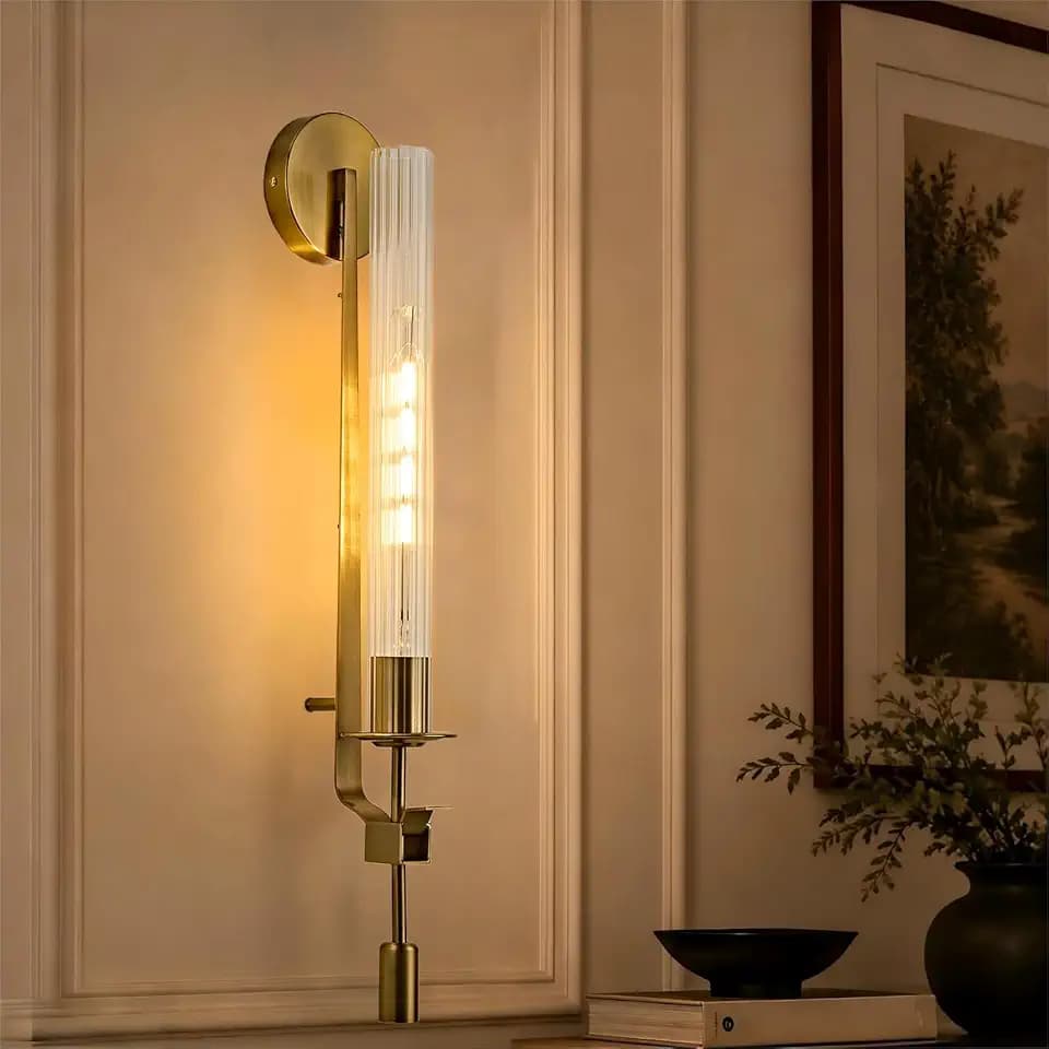 LIGHTLAND Gold Wall Sconce, 28 Inch Modern Metal Glass Wall Light Fixture, Wall Lamp for Living Room Bedroom Hallway (Pack of 1)