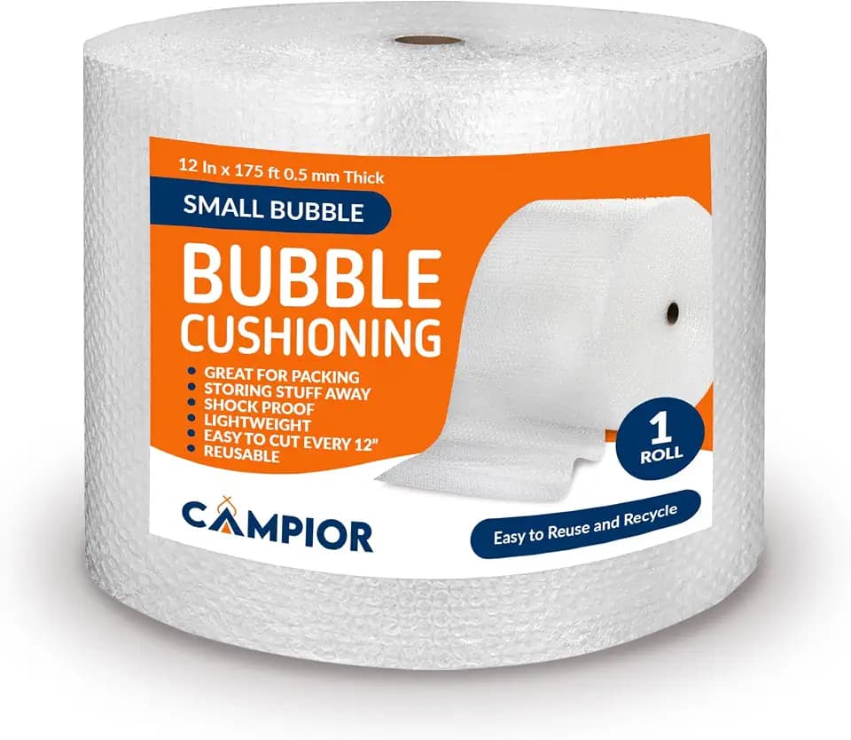 Campior Small Bubble Cushioning Wrap for Moving and Shipping - 175 Ft Bubble Packing Wrap for Packaging Boxes and Mailers, Clear Bubble Roll Moving Supplies, Perforated Every 12 inches, Pack of 1