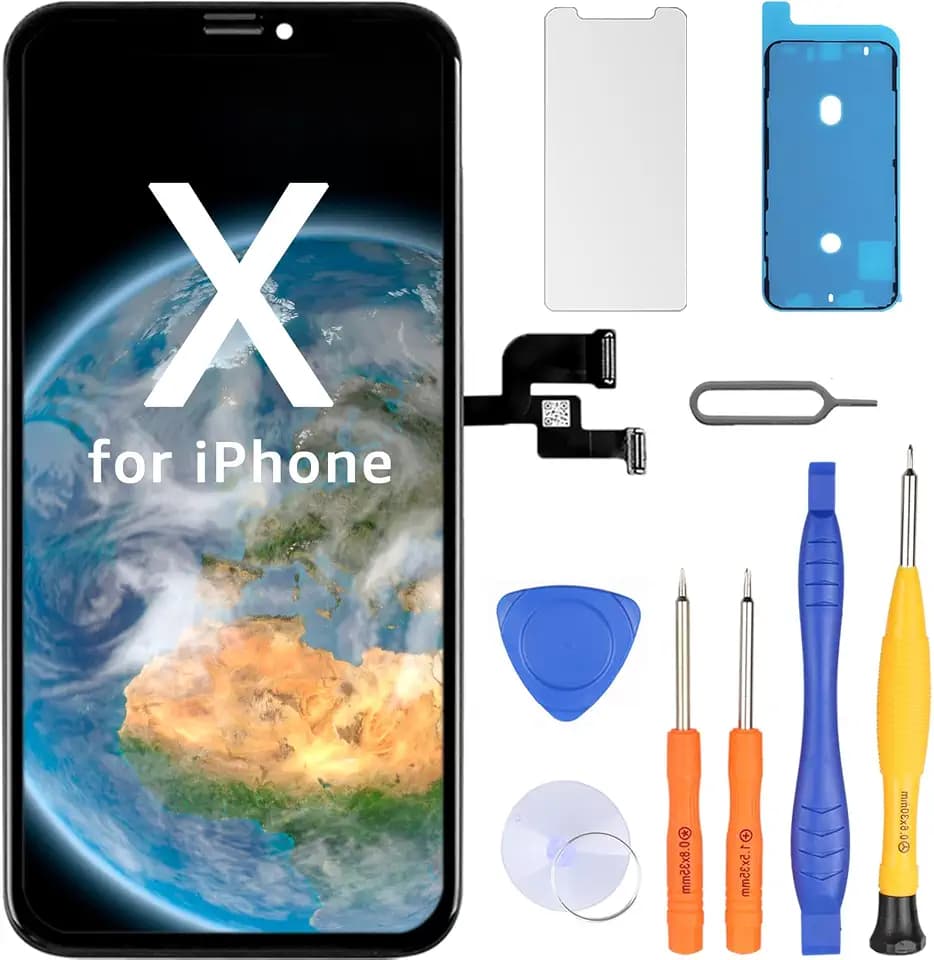 LL TRADER Display für iPhone X, 5.8" LCD Ersatzbildschirm und Kits | Retina FHD 3D Touch Digitizer Rahmenmontage mit Wasserfestem Klebeband und Displayschutzfolie (True Tone Programmierbar)