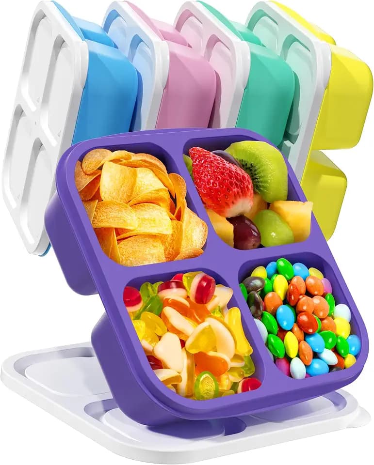 Canfanni 5 Pack Bento Snack Containers, 4 Compartment BPA-free Plastic Food Storage Containers, Divided Lunchable Container, Bento Lunch Box for Work and Travel