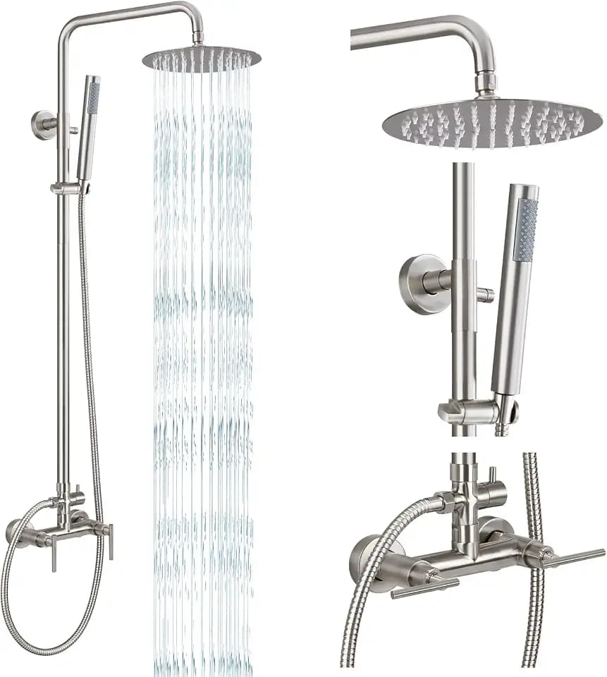 gotonovo Exposed Outdoor Shower Kit SUS304, Brushed Nickel, Lever Handle