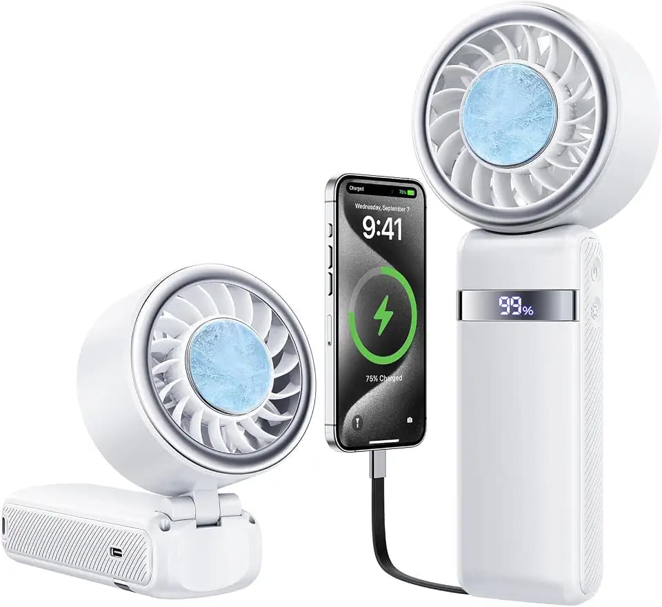 Portable Handheld Fan with Ice Cooling, 12000mAh Powerbank