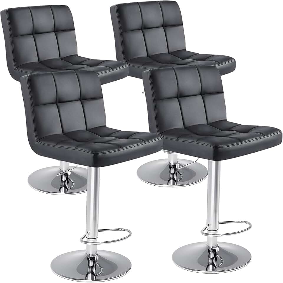 DUMOS Bar Stools Set, 24 inch Counter Height Bar Chairs, Upholstered Modern Kitchen Barstools with Metal Base, PU Leather Saddle Stools for Kitchen Island