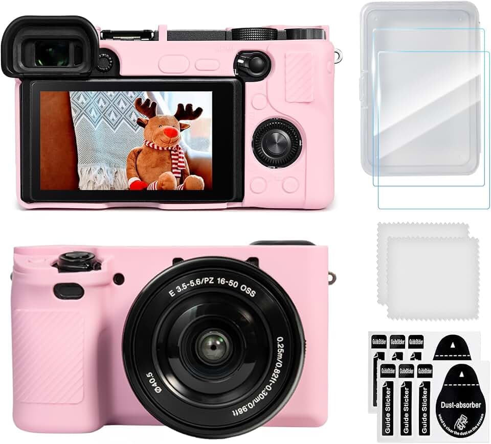 Schutzhülle für Sony Alpha A6400 / A6300 Digitalkamera, weiche Silikon-Hülle/Kameratasche & LCD-Displayschutzfolien-Zubehörset für Sony Alpha A6400 A6300, Gehäuseschutz mit Griff - Rosa