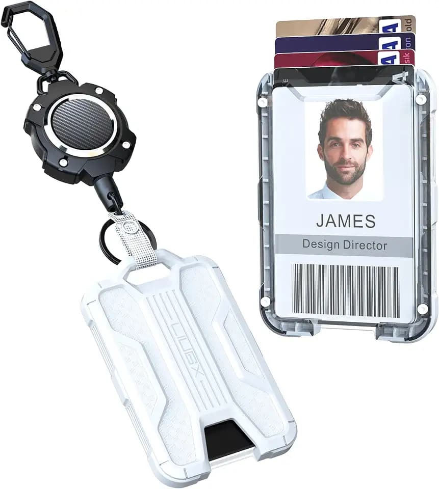 LIUGX Retractable Badge Holders with Keychain, Carbon Fiber Texture, 4 Card