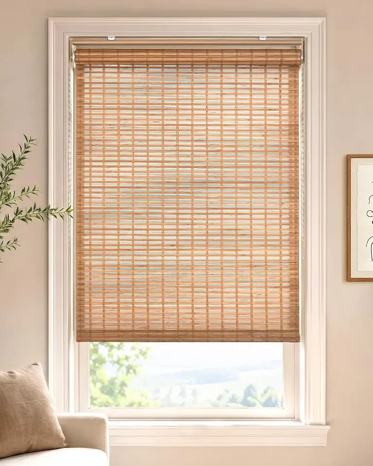 UNISHADES Cordless Bamboo Roller Shades, 39 3/4" W × 70" H - Squirrel