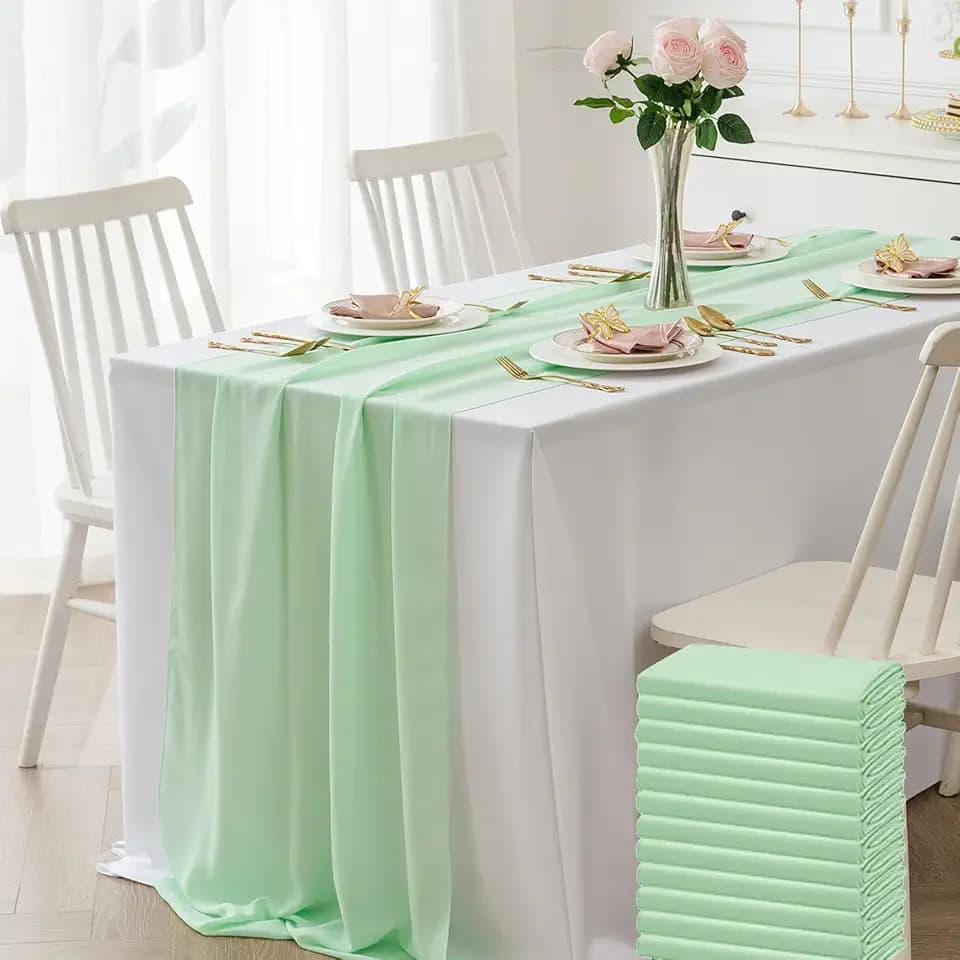 12 Pack Chiffon Table Runner 14x108 Inch Long 9ft Sheer Table Runners for Party Romantic Wedding Bridal Shower Fall Decorations-Mint