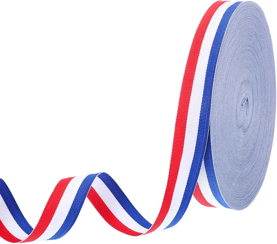 PATIKIL 1" Red White Blue Striped Grosgrain Ribbon, 55 Yard Polyester Fabric Stripe Craft Ribbon Double Faced Design for Bow Gift Wrapping DIY Making Garment Christmas Decorations