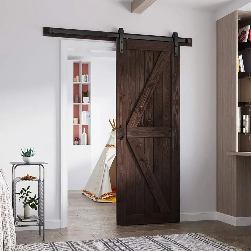 FREDBECK 30 x 80 Wood Barn Door Brown with Hardware,K-Frame,Interior Door