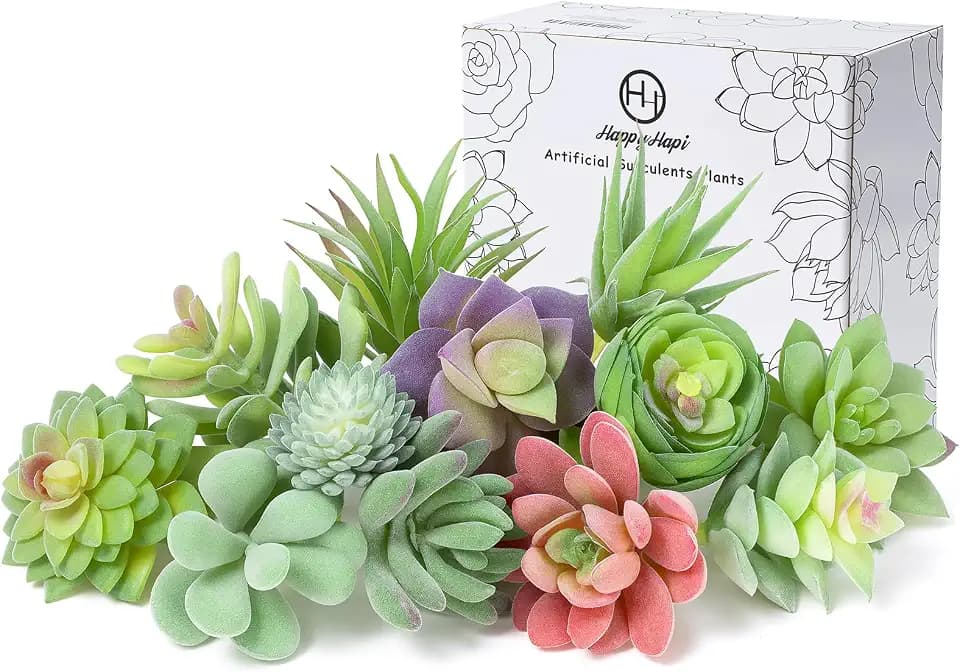 HappyHapi 12 Pcs Artificial Succulents, Mini Fake Plants Unpotted