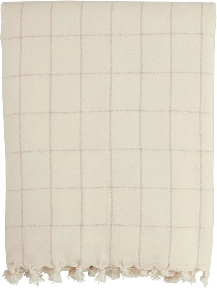 Mud Pie Stripe Check Blanket, Taupe, 60" x 60"