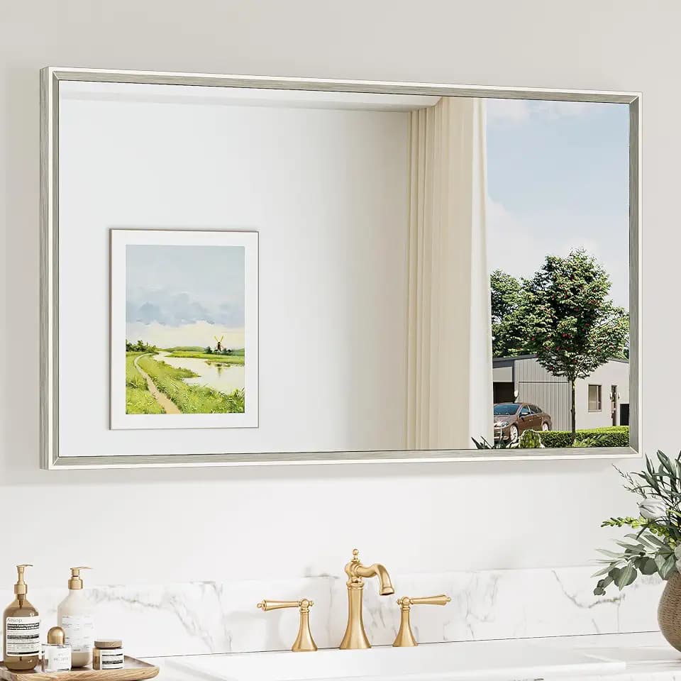 Keonjinn 40 x 24 Inch Brushed Nickel Bathroom Mirrors for Over Sink