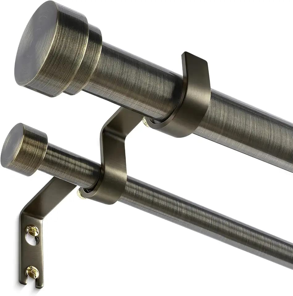 36-184 Inch Double Curtain Rod, Antique Bronze Heavy Duty Dual Rod