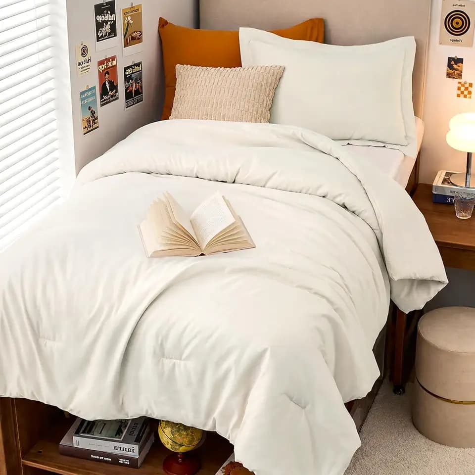 MUXHOMO Twin/Twin XL Comforter Set, 2-Piece All-Season Bedding, Ivory