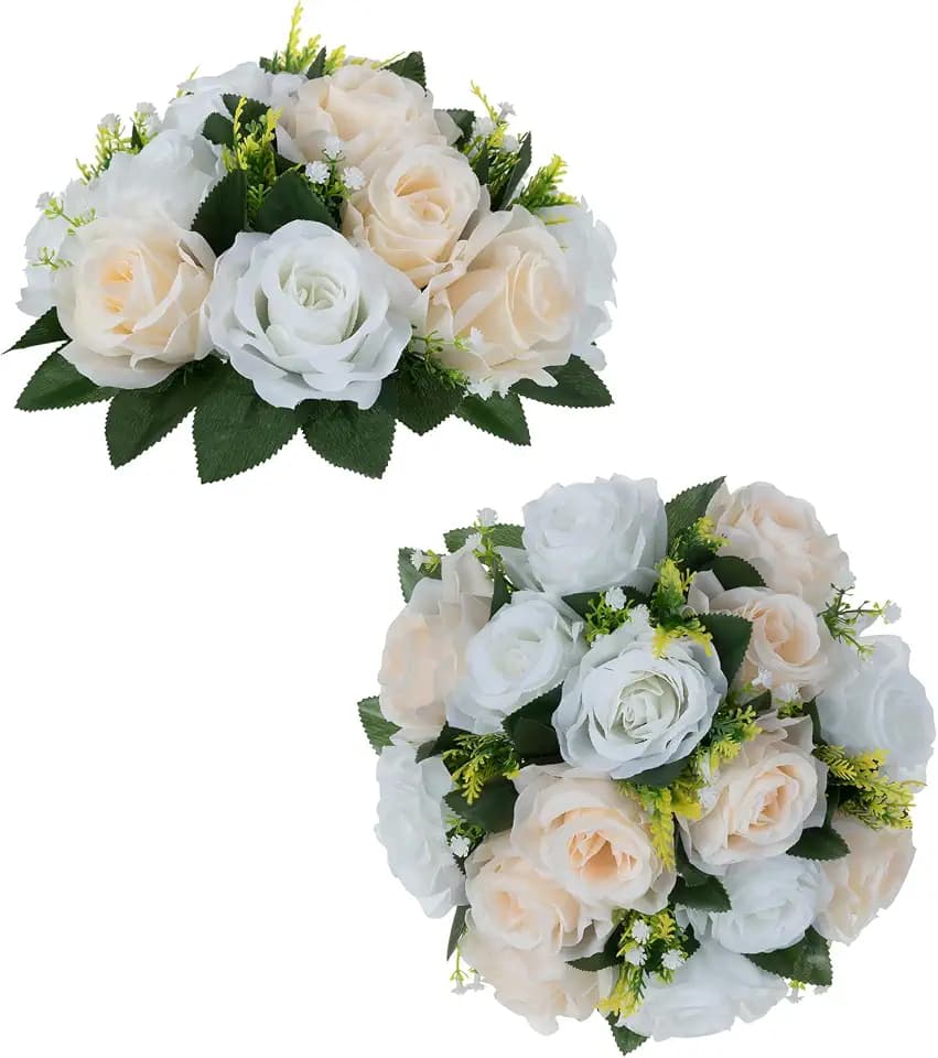 Flower Balls Table Rose Centerpieces: 2 Pcs Fake Flowers Champagne White