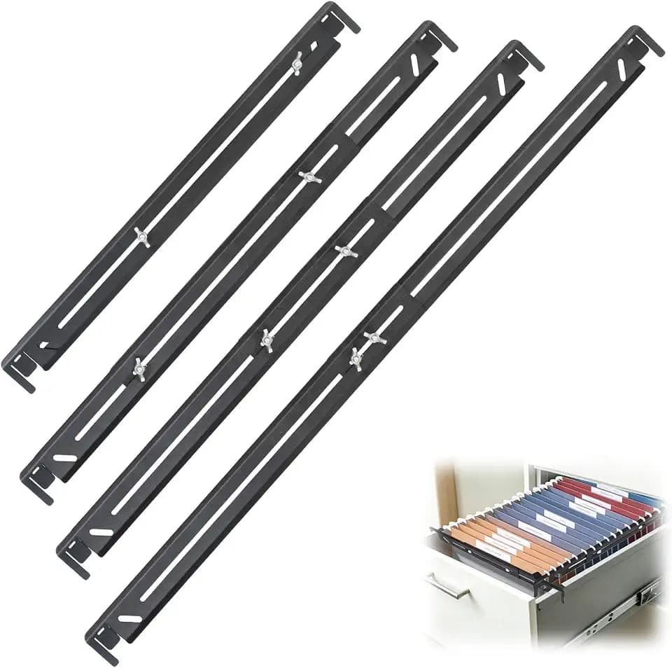 4 Pack Adjustable File Cabinet Rails, Metal Hanging File Folder