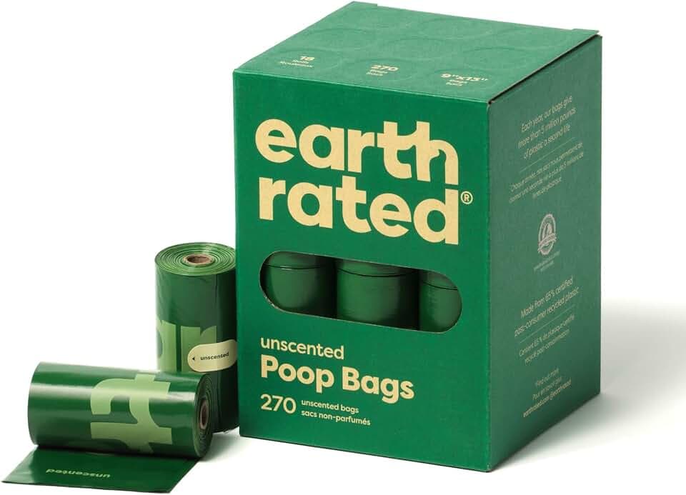 Earth Rated Hundekotbeutel, garantiert auslaufsichere und extra dicke Abfallsäcke als Nachfüllrollen für Hunde, unparfümiert, 270 Stück