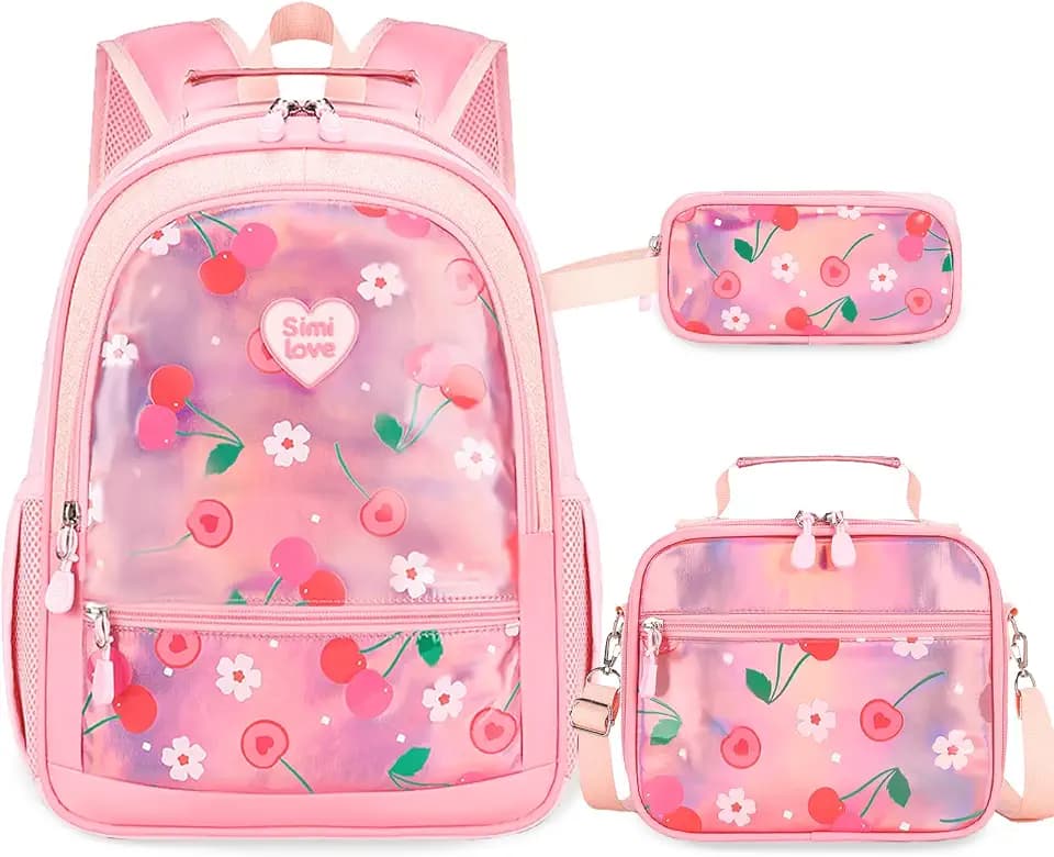 15 Inch Kids Backpack for Girls 5-8 with Lunch Box Pencil Case