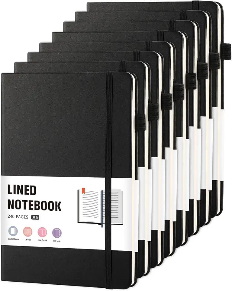 Thboxes 8 Pcs A5 Hardcover Leather Journals, 120 Sheets, Bookmark, Pen Loop