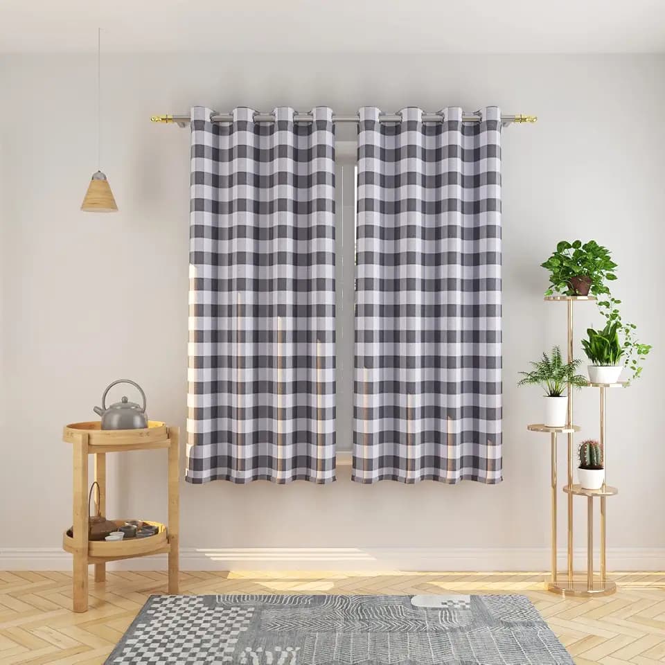 Curtains Grey and White Buffalo Gingham Check Curtain Panels 63 inches Long Living Room Drapes Plaid Checker Kitchen Bedroom Window Treatment Set 2 Panels Grommet Top