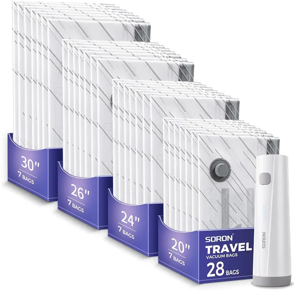 SORON Vacuum Seal Bags for Clothing Travel with Pump, Vacuum Storage Bags