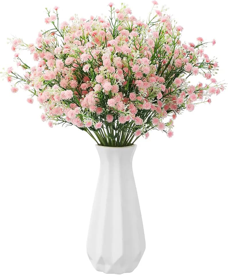 Lyrow 12 Pcs Artificial Baby's Breath Faux Gypsophila Flowers,Light Pink