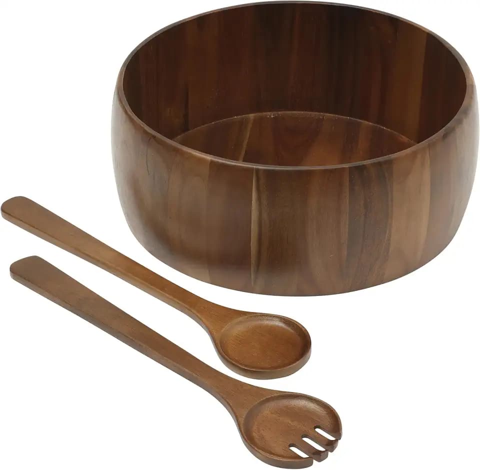 Gibson Home Laurelton 3-Piece Acacia Wood Salad Serving Bowl Set – Large 13-Inch Bowl with 2 Serving Tools