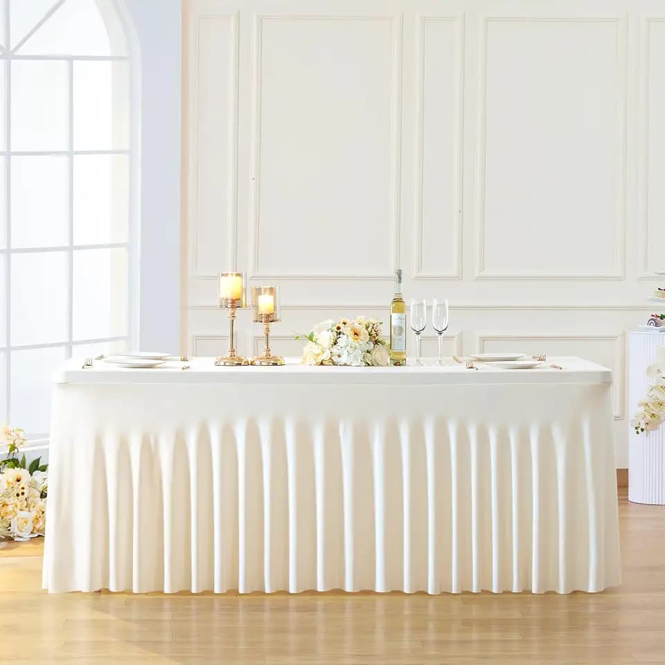 Besutolife 4ft x 30in Ivory Rectangle Tablecloth - Spandex, Wrinkle-Resistant, Elastic, Elegant, Perfect for Banquets, Parties, Wedding, Thanksgiving