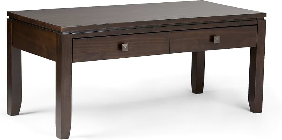 SIMPLIHOME Cosmopolitan 42" Wide Solid Wood Rectangle Coffee Table in Brown