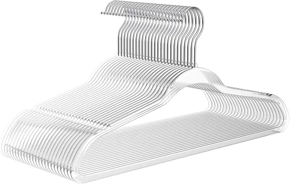 Premium Clear Invisible Acrylic Hangers, Ultra Slim & Space Saving Suit Hangers for Coats, Pants & Dress Clothes - 20 Pack